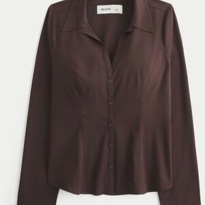 Hollister Women's Dark Brown Button-Down Shirt